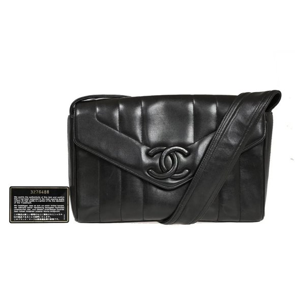 Auth CHANEL CC Logo madomoazeru Shoulder Bag Leather Black GHW Vintage - Picture 1 of 16